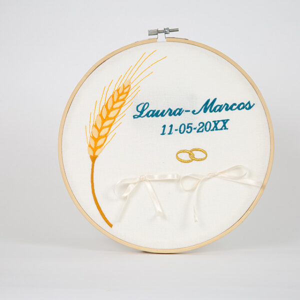 Porta alianzas bordados de boda con espiga de trigo