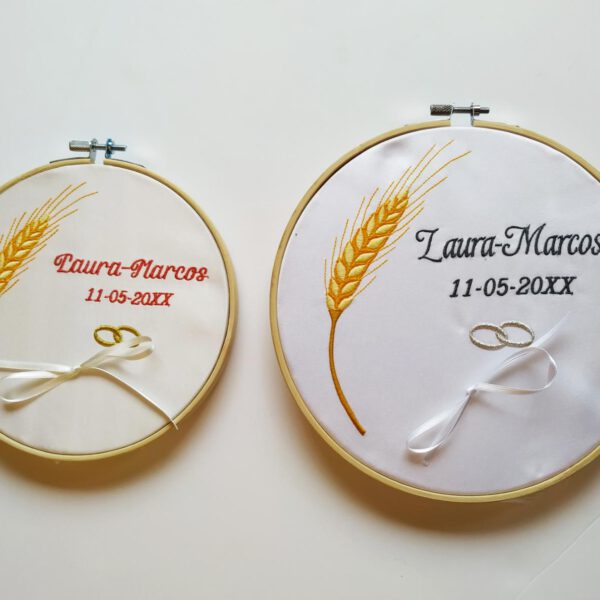Porta alianzas bordados de boda con espiga de trigo